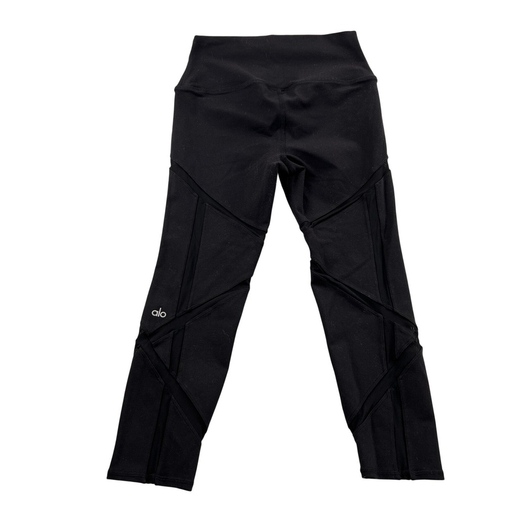 Alo Yoga High Waist Coast Mesh Inset Capri Leggings M Black Women Athleisure